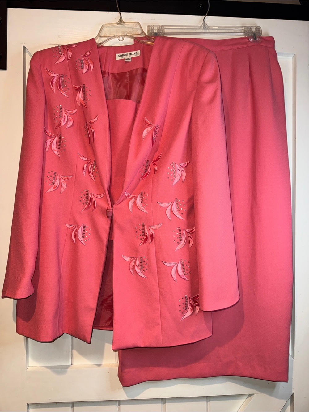 Morgan Miller Vibrant Pink Embroidered Blazer and Skirt Set